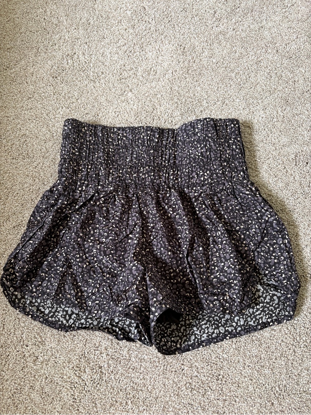 FP Movement by Free People Black Smocked Waist Printed Athletic Shorts